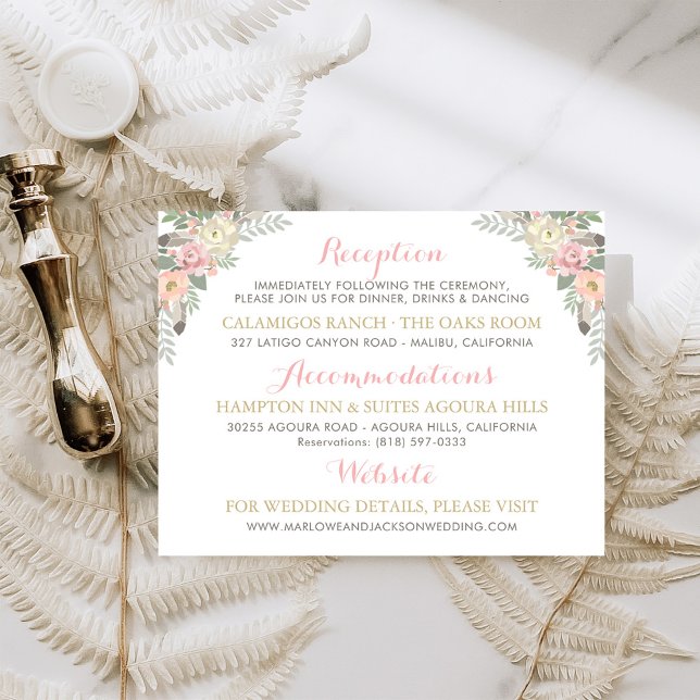 Blush Pink Gold Floral Boho Hochzeitsinformationen Begleitkarte (Von Creator hochgeladen)