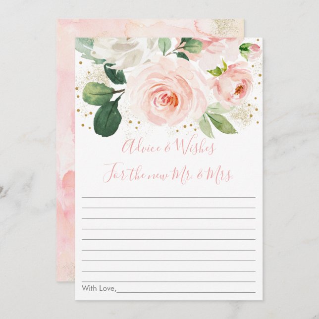 Blush Pink Gold Floral Brautparty Ratgeber Karten (Vorne/Hinten)