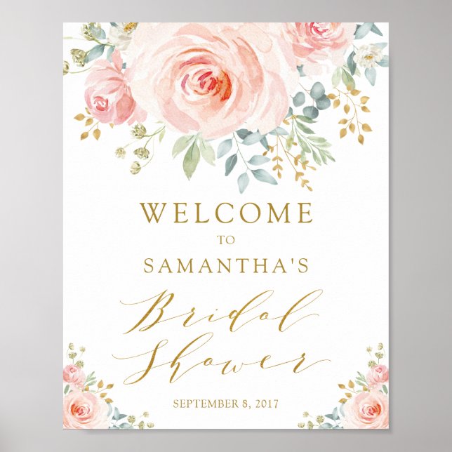 Blush Pink Gold Floral Brautparty Willkommen Poster (Vorne)