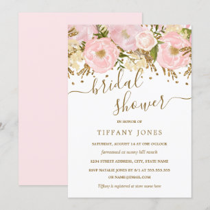 Blush Pink Gold Floral Confetti Brautparty Einladung
