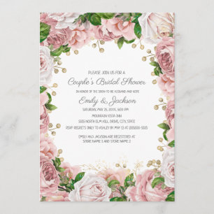 Blush Pink Gold Floral Couple's Brautparty Einladung