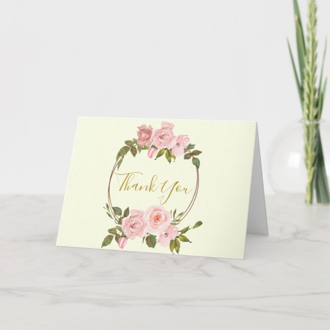 Blush Pink Gold Floral Danke Karte (Vorderseite)
