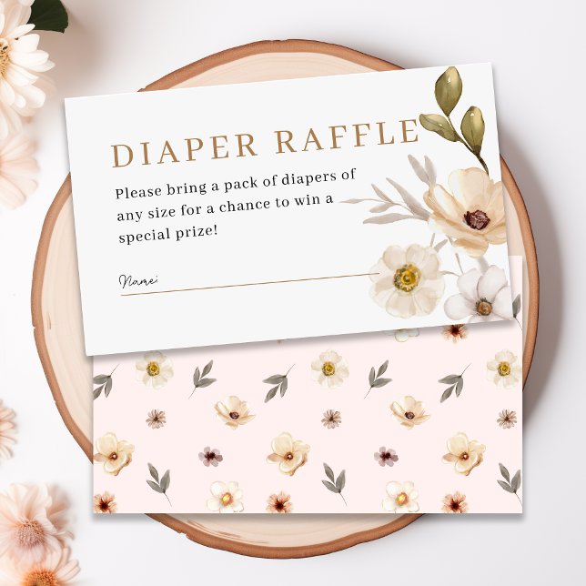 Blush Pink Gold Floral Diaper Raffle Baby Dusche Begleitkarte (Blush Pink Gold Floral Diaper Raffle Baby Shower Enclosure Card- Front & Back)