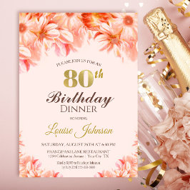 Blush Pink Gold Floral Dinner Party zum 80. Geburt Einladung