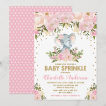 Blush Pink Gold Floral Elephant Girl Baby Sprinkle