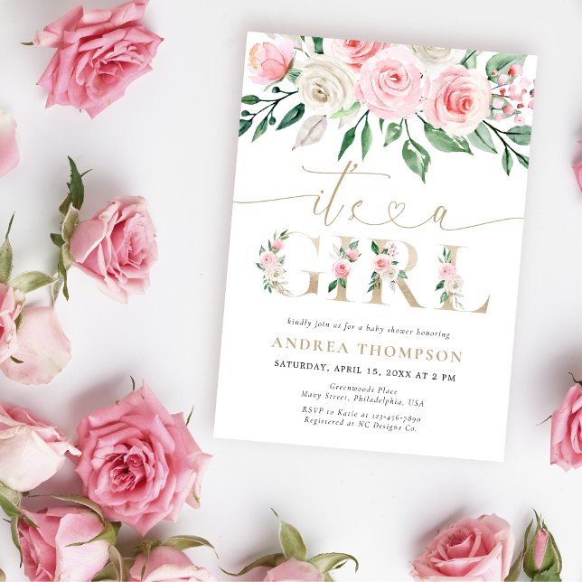 Blush Pink Gold Floral Es ist eine Girl Baby Dusch Einladung (Von Creator hochgeladen)