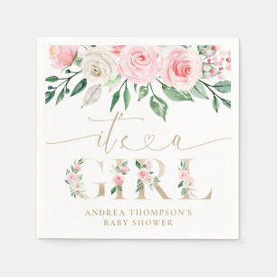 Blush Pink Gold Floral Es ist eine Girl Baby Dusch Serviette