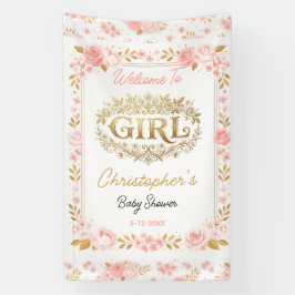 Blush Pink & Gold Floral Girl Baby Shower Banner