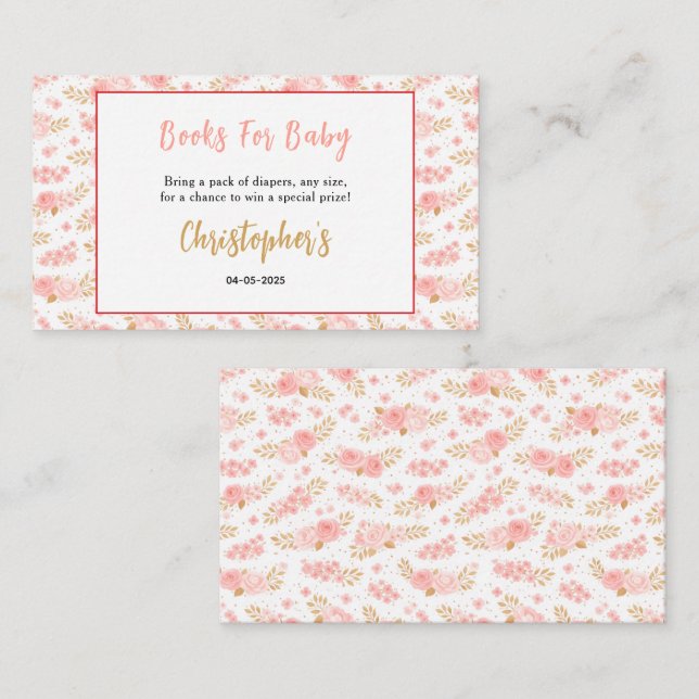 Blush Pink & Gold Floral Girl Baby Shower Begleitkarte (Vorne/Hinten)