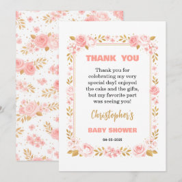 Blush Pink & Gold Floral Girl Baby Shower Dankeskarte