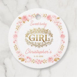 Blush Pink & Gold Floral Girl Baby Shower Geschenkanhänger