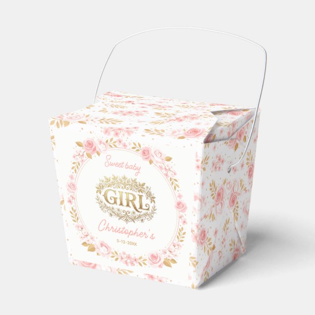 Blush Pink & Gold Floral Girl Baby Shower Geschenkschachtel (Vorderseite)