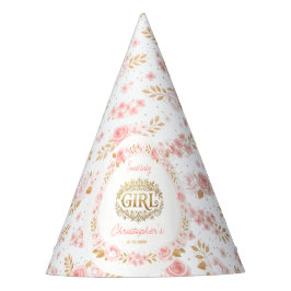 Blush Pink & Gold Floral Girl Baby Shower Partyhütchen