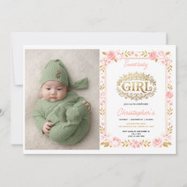 Blush Pink & Gold Floral Girl Baby Shower photo Einladung