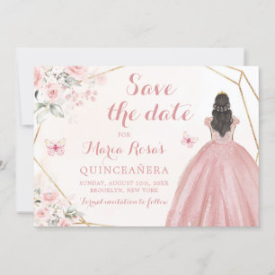 Blush Pink Gold Floral Girl Quinceañera Einladung
