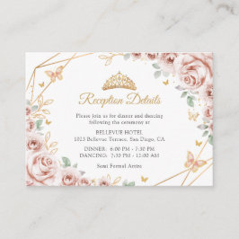 Blush Pink Gold Floral Quinceanera Details Begleitkarte