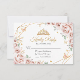 Blush Pink Gold Floral Quinceanera Reply RSVP Karte