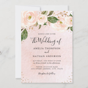 Blush Pink Gold Floral Wedding  Einladung