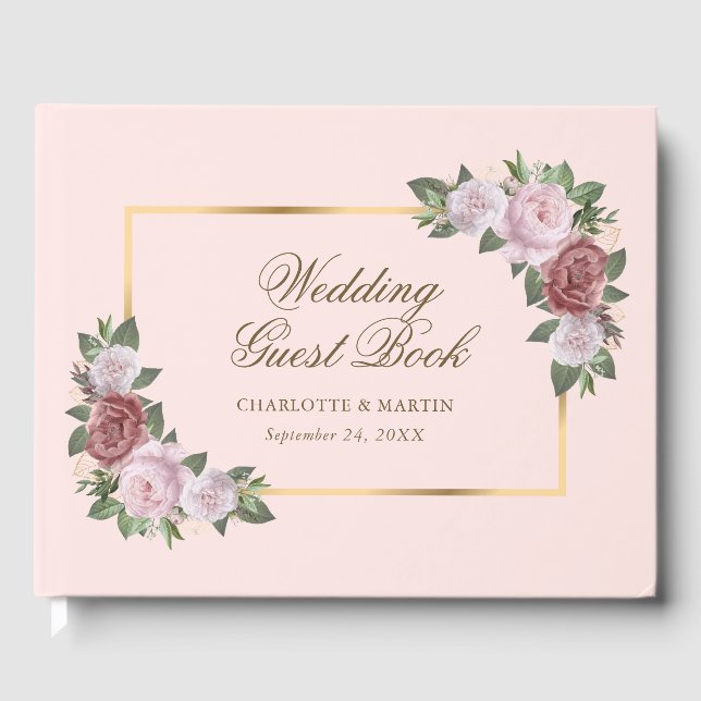 Blush Pink Gold Floral Wedding Guest Book Gästebuch (Vorderseite)