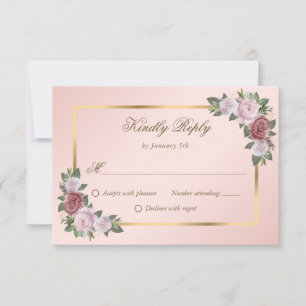 Blush Pink Gold Floral Wedding RSVP Karten