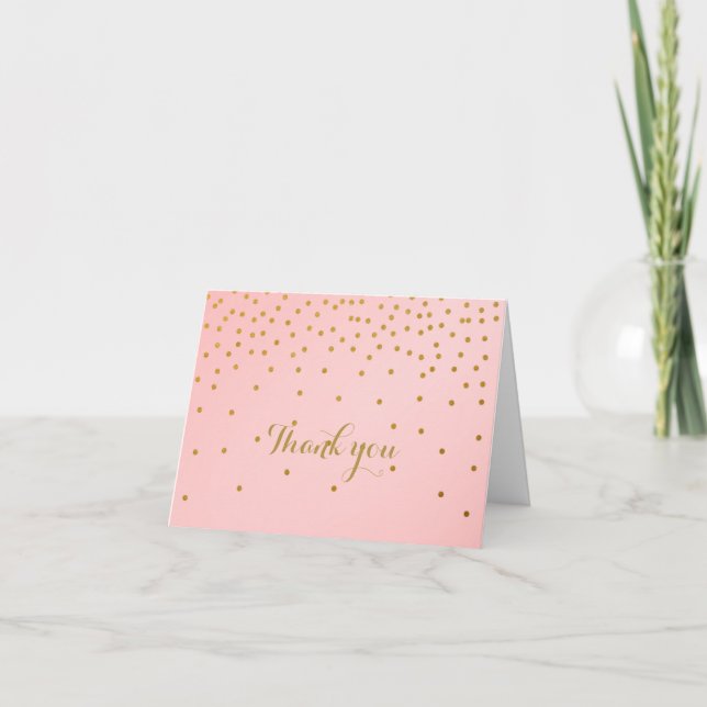 Blush Pink & Gold Foil Confetti Dots Faltkarte Dankeskarte (Vorderseite)