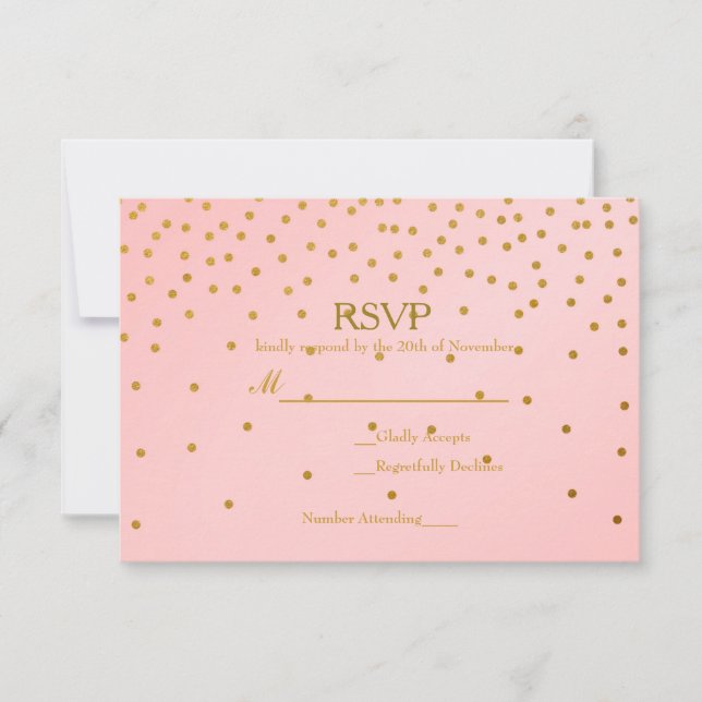 Blush Pink & Gold Foil Confetti Wedding RSVP Card (Vorderseite)