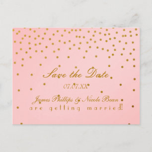 Blush Pink & Gold Foil Punkte Save the Date Postka Ankündigungspostkarte