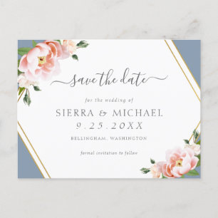 Blush Pink Gold Geometric Dusty Blue Save the Date Ankündigungspostkarte