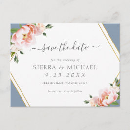 Blush Pink Gold Geometric Dusty Blue Save the Date Ankündigungspostkarte