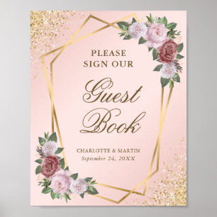 Blush Pink Gold Geometric Wedding Guest Book Sign Poster
