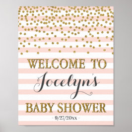 Blush Pink Gold Girl Baby Dusche Begrüßungszeichen Poster
