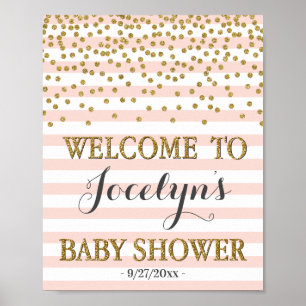 Blush Pink Gold Girl Baby Dusche Begrüßungszeichen Poster