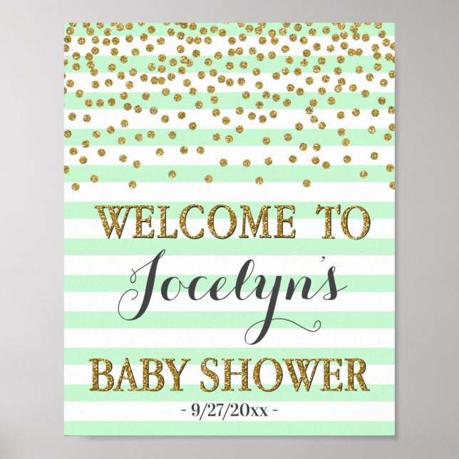 Blush Pink Gold Girl Baby Dusche Begrüßungszeichen Poster (Vorne)