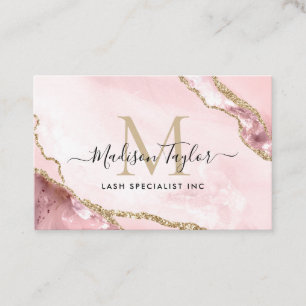 Blush Pink Gold Glam Glitzer Marble Agate Monogram Visitenkarte
