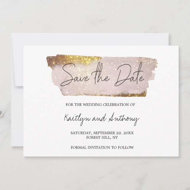 Blush Pink & Gold Glam Script Save The Date (Vorderseite)