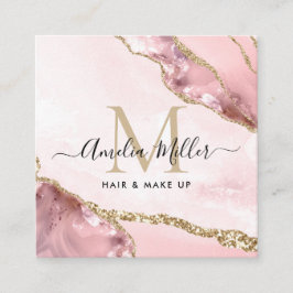 Blush Pink Gold Glitzer Agate Hair Makeugram Monog Quadratische Visitenkarte