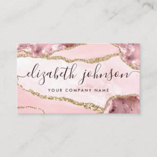 Blush Pink Gold Glitzer Agate Marble Girl Script Visitenkarte