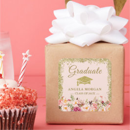 Blush Pink Gold Glitzer Blues Abschluss Gefallen Quadratischer Aufkleber