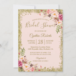 Blush Pink Gold Glitzer Blumenmuster Brautparty Einladung