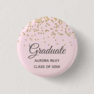 Blush Pink Gold Glitzer Confetti Abschluss Gefalle Button
