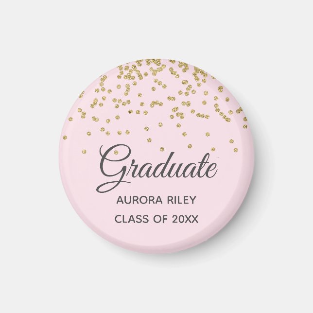 Blush Pink Gold Glitzer Confetti Abschluss Gefalle Magnet (Vorne)