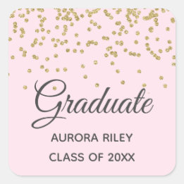 Blush Pink Gold Glitzer Confetti Abschluss Gefalle Quadratischer Aufkleber