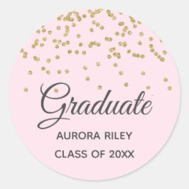 Blush Pink Gold Glitzer Confetti Abschluss Gefalle Runder Aufkleber