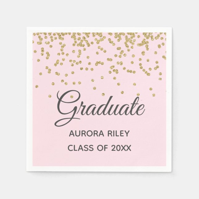 Blush Pink Gold Glitzer Confetti Abschluss Gefalle Serviette (Vorderseite)