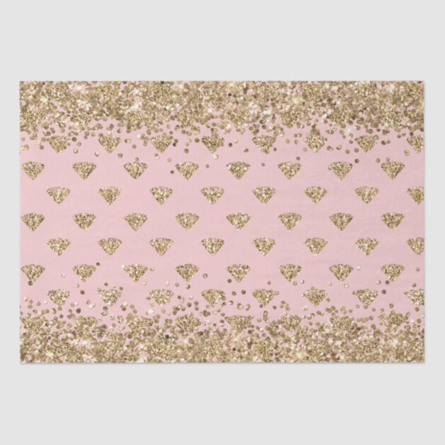Blush Pink Gold Glitzer Diamonds Sparkone Seidenpapier (Vorderseite)