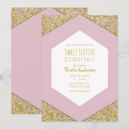 Blush Pink Gold Glitzer Flakes Glam Sweet 16 Party Einladung