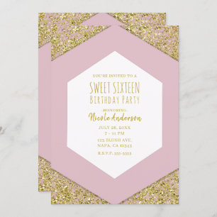 Blush Pink Gold Glitzer Flakes Glam Sweet 16 Party Einladung
