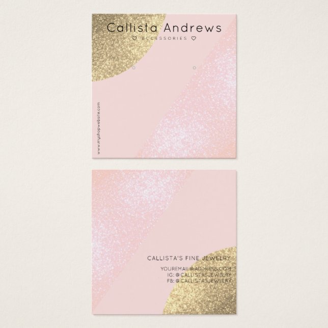 Blush Pink Gold Glitzer Geo Heart Earring Display (Vorne & Hinten)