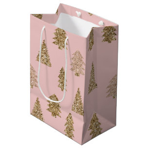 Blush Pink Gold Glitzer Glam Weihnachtsbaumen Mittlere Geschenktüte