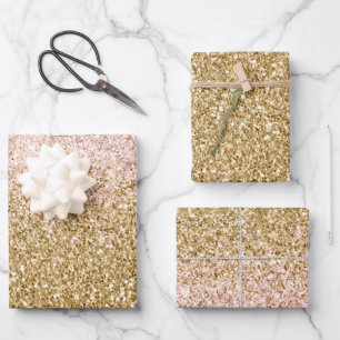 Blush Pink Gold Glitzer Glitz Geschenkpapier Set